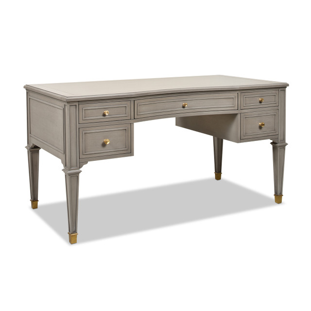 Dauphin Gold Accent 5-Drawer Wood Executive Desk, Grey Cashmere