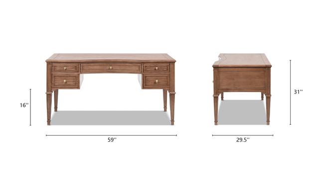 Dauphin Gold Accent 5-Drawer Wood Executive Desk, Natural Brown Wood Dauphin Gold Accent 5-Drawer Wood Executive Desk, Natural Brown Wood