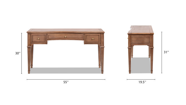 Dauphin 3-Drawer Wood Executive Desk, Brown Rubber Wood & Veneer