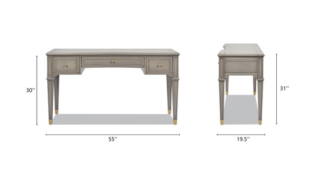 Dauphin 3-Drawer Wood Executive Desk, Grey Cashmere Dauphin 3-Drawer Wood Executive Desk, Grey Cashmere