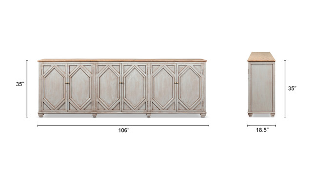 Colette Extra Wide Reclaimed Pine Wood 6-Door Cabinet Sideboard, Antique Natural Brown & Antique Blue-Grey