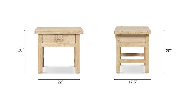 Rowan Elm Wood Side Table with Drawer, Light Natural Brown Rowan Elm Wood Side Table with Drawer, Light Natural Brown