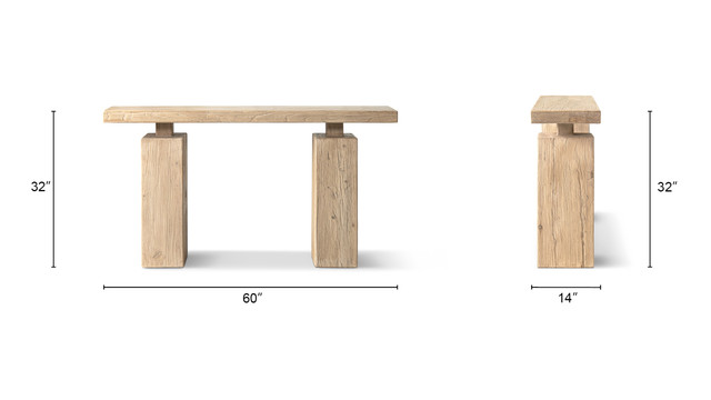 Calder Solid Reclaimed Elm Plinth Console Table, Heritage Light Natural Brown Calder Solid Reclaimed Elm Plinth Console Table, Heritage Light Natural Brown