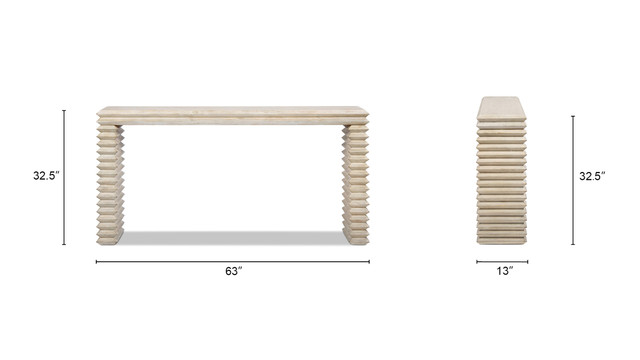 Veda Reclaimed Pine Wood Stacked Geometric Waterfall Console Table, Whitewashed Natural Veda Reclaimed Pine Wood Stacked Geometric Waterfall Console Table, Whitewashed Natural