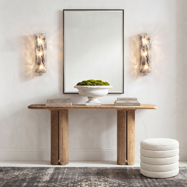 Sonoma Reclaimed Pine Wood Split-Pillar Console Table, Rustic Greige Brown