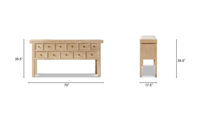 Bellamy Solid Reclaimed Elm 11-Drawer Console Table, Heritage Light Natural Brown