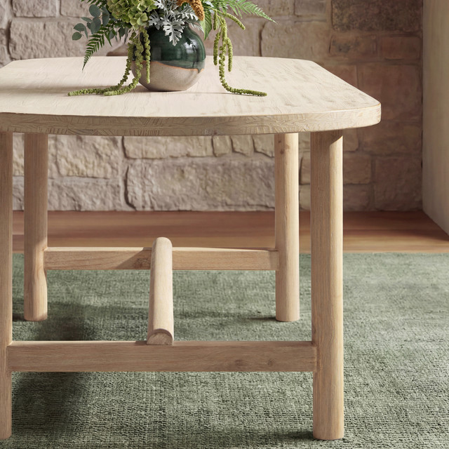 Milo 8-Seat Oval Reclaimed Pine Wood Dining Table, Light Natural Cerused