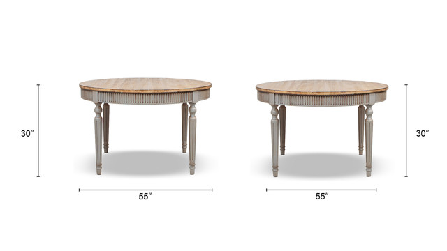 Colette Reclaimed Pine Wood Round Dining Table, Antique Natural Brown & Antique Blue-Grey