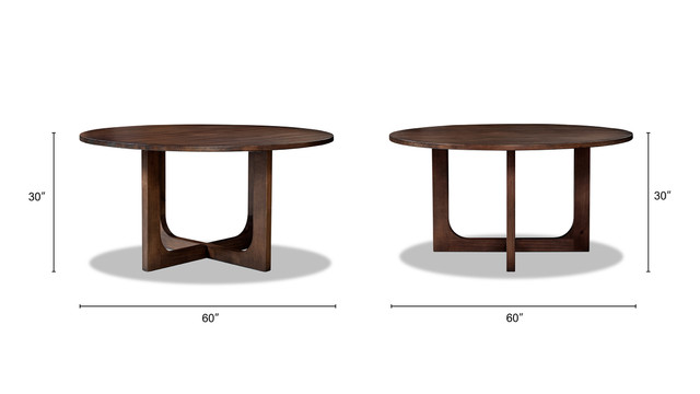 Pino Round Reclaimed Pine 6-8 Seat Dining Table with Sculptural Cross Base, Java Brown Pino Round Reclaimed Pine 6-8 Seat Dining Table with Sculptural Cross Base, Java Brown