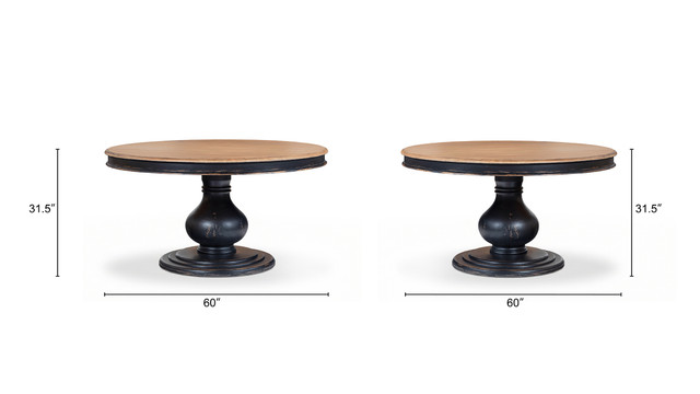 Winslow Round Reclaimed Pine Pedestal Dining Table, Antique Natural Brown & Distressed Black Winslow Round Reclaimed Pine Pedestal Dining Table, Antique Natural Brown & Distressed Black