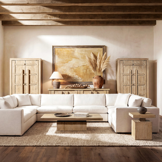 Calder Solid Reclaimed Elm Block Plinth Coffee Table, Heritage Light Natural Brown
