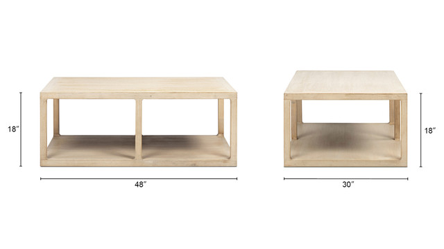 Ellis Reclaimed Pine Wood Open Frame Coffee Table with Lower Shelf, Light Natural Cerused Ellis Reclaimed Pine Wood Open Frame Coffee Table with Lower Shelf, Light Natural Cerused