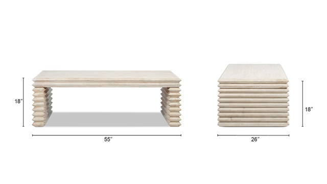 Veda Reclaimed Pine Wood Stacked Geometric Waterfall Coffee Table, Whitewashed Natural Veda Reclaimed Pine Wood Stacked Geometric Waterfall Coffee Table, Whitewashed Natural