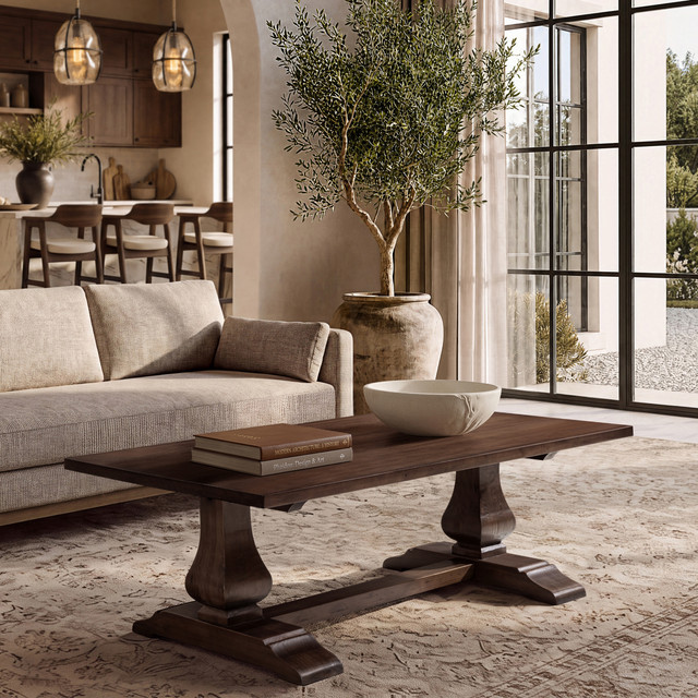 Whitmore Reclaimed Pine Trestle Coffee Table, Java Brown