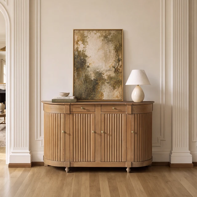 Camille Reclaimed Pine Fluted 4-Door Sideboard, Medium Brown