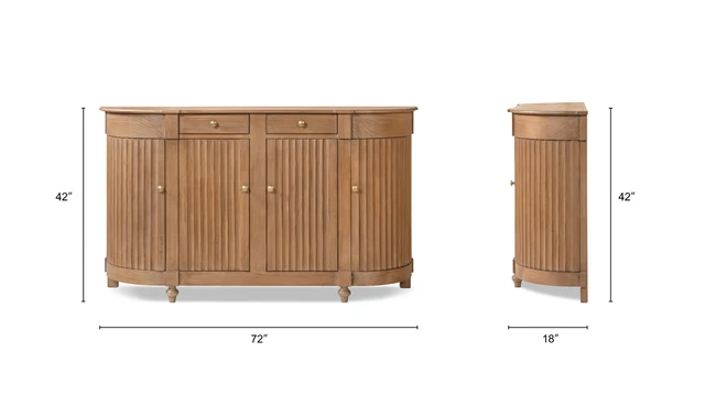 Camille Reclaimed Pine Fluted 4-Door Sideboard, Medium Brown