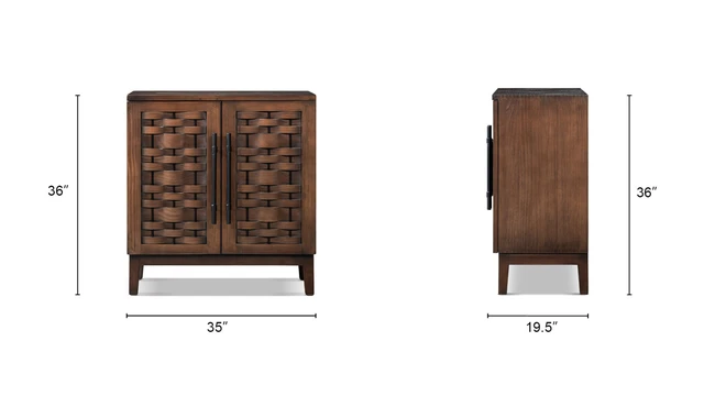 Koa Reclaimed Pine 2-Door Woven Wood Accent Cabinet, Java Brown Koa Reclaimed Pine 2-Door Woven Wood Accent Cabinet, Java Brown