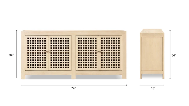 Alden Reclaimed Pine 4-Door Lattice Sideboard, Brushed White