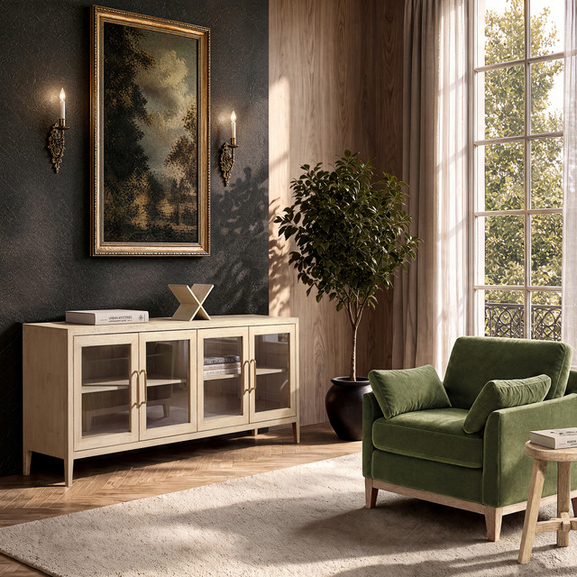 Marlowe Reclaimed Pine 4-Door Glass Sideboard, Brushed White