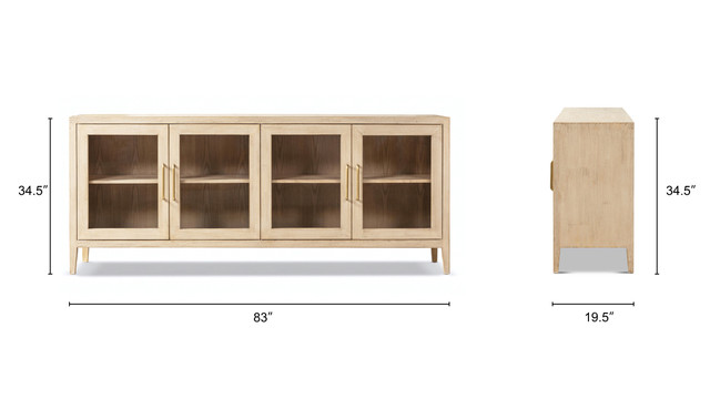 Marlowe Reclaimed Pine 4-Door Glass Sideboard, Brushed White Marlowe Reclaimed Pine 4-Door Glass Sideboard, Brushed White