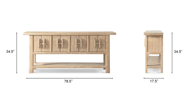 Rowan Solid Reclaimed Pine Sideboard with Lower Shelf, Heritage Light Natural Brown Rowan Solid Reclaimed Pine Sideboard with Lower Shelf, Heritage Light Natural Brown