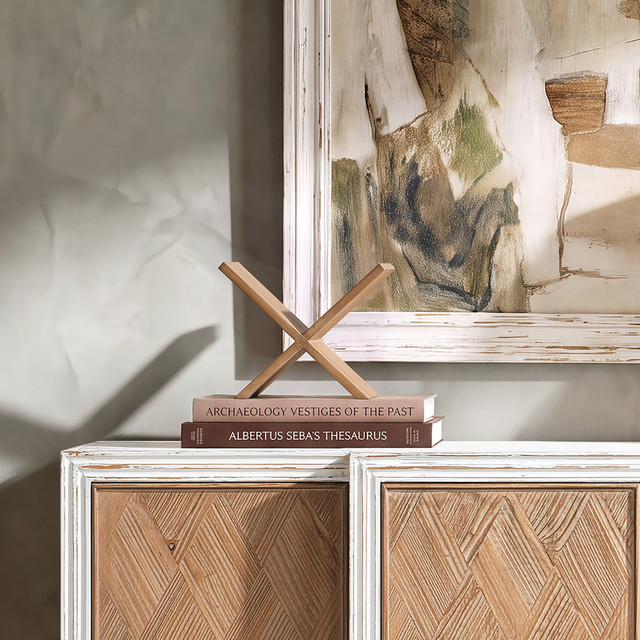Otto Sculptural Reclaimed Pine X-Frame Book Stand, Medium Brown