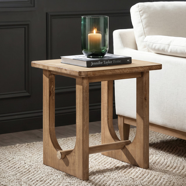 Turnkey Square Reclaimed Pine Wood Side Table, Antique Natural Brown