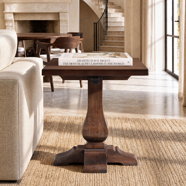 Whitmore Reclaimed Pine Pedestal End Table, Java Brown
