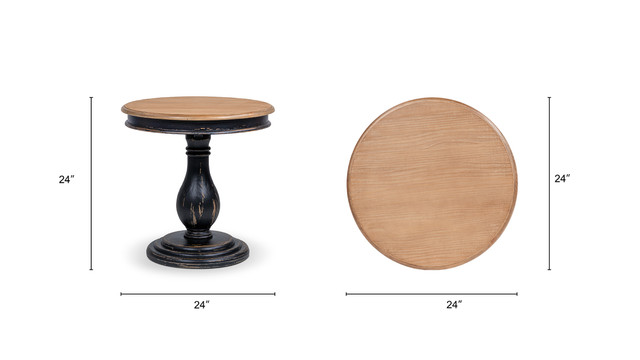 Winslow Round Reclaimed Pine Pedestal Side Table, Antique Natural Brown & Distressed Black Winslow Round Reclaimed Pine Pedestal Side Table, Antique Natural Brown & Distressed Black