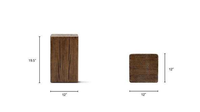 Umber Solid Reclaimed Pine Wood Pedestal Side Table, Brown Umber Solid Reclaimed Pine Wood Pedestal Side Table, Brown