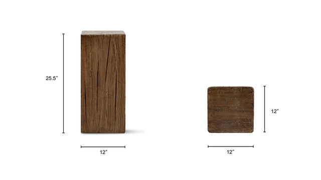 Umber Solid Reclaimed Pine Wood Pedestal Side Table, Brown Umber Solid Reclaimed Pine Wood Pedestal Side Table, Brown