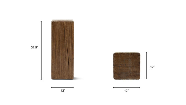 Umber Solid Reclaimed Pine Wood Pedestal Side Table, Brown Umber Solid Reclaimed Pine Wood Pedestal Side Table, Brown