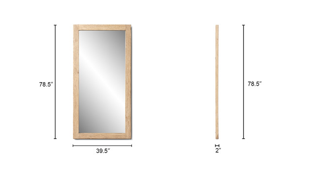 Langford Solid Reclaimed Elm Wood Rectangular Wall Mirror, Heritage Light Natural Brown