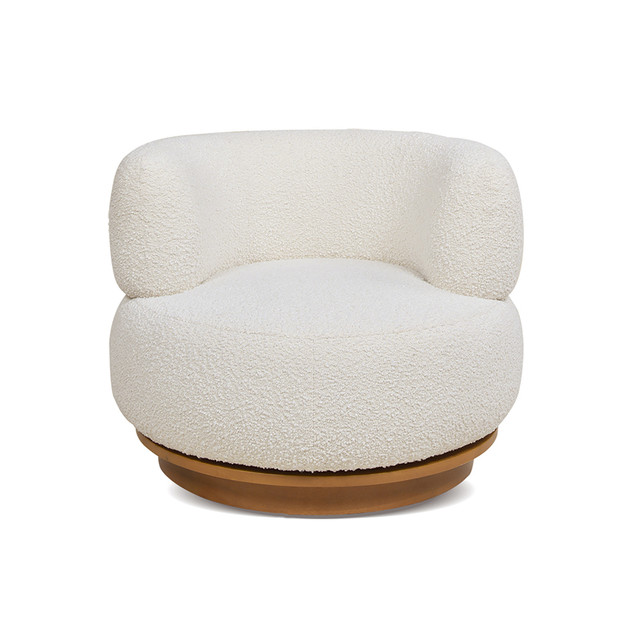 White Bouclé Swivel Barrel Accent Chair