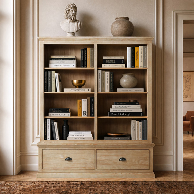 Evran Tall Reclaimed Pine Storage Cabinet with Adjustable Shelving, Weathered Natural Greige