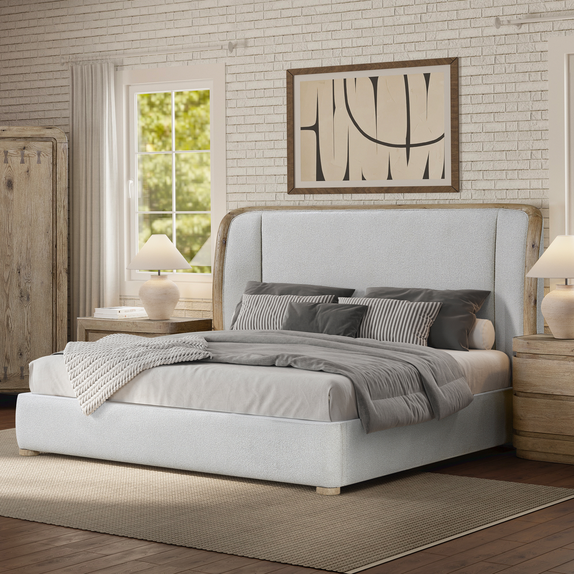 Hampshire Winged English Knotty Oak–Inspired Panel Upholstered Bed, King