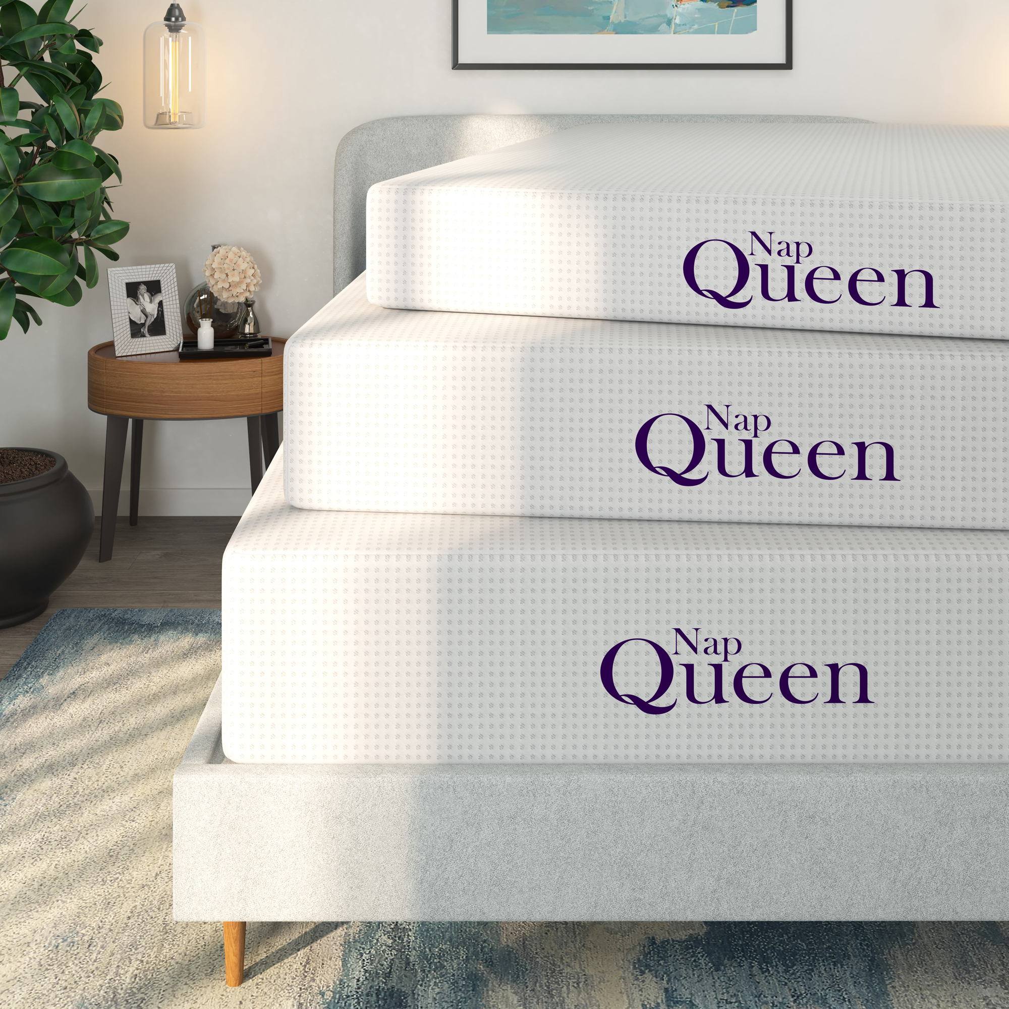 NapQueen Medium Firm Charcoal Memory Foam Mattress with Silky Mesh Cover, Queen