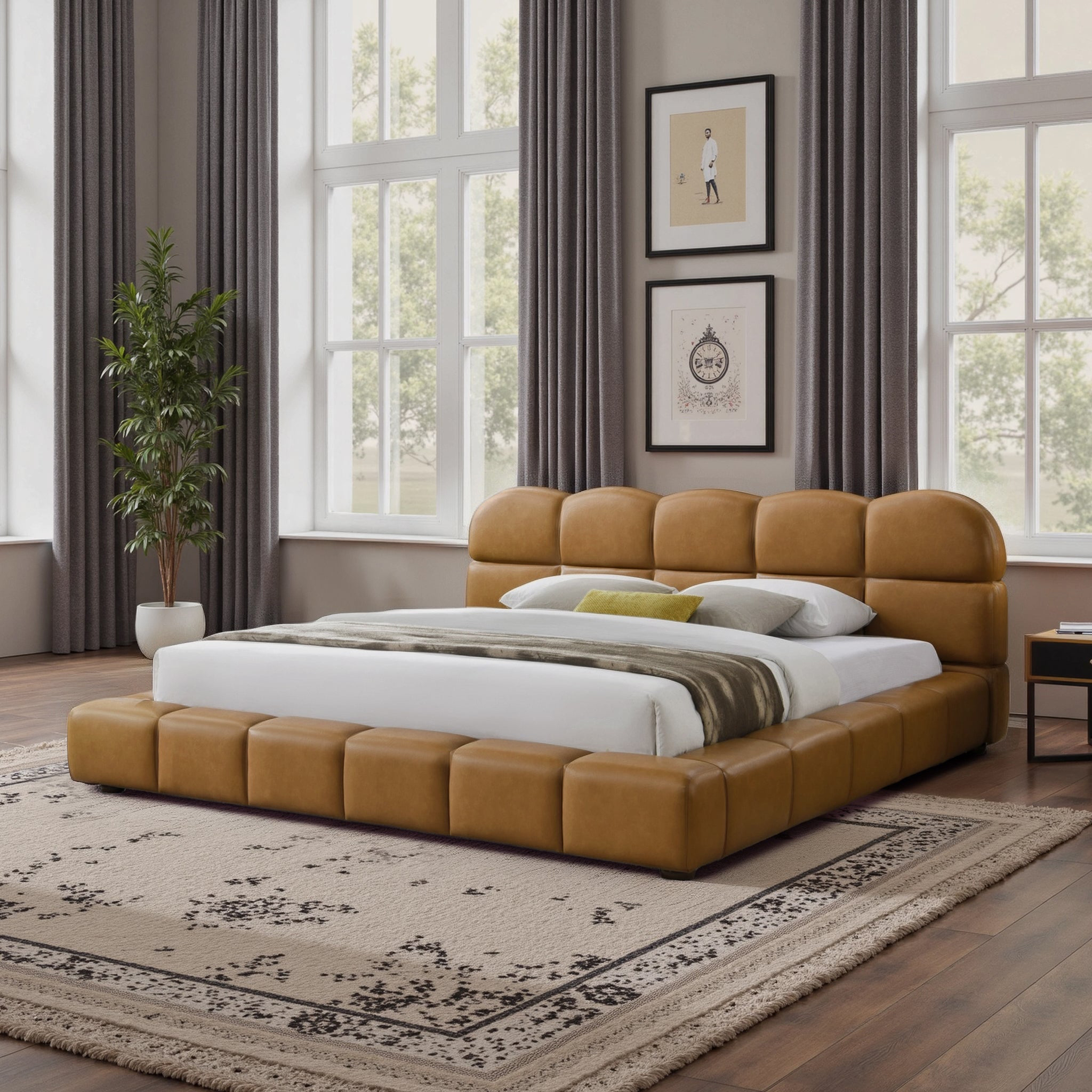 Sundridge Upholstered Faux Leather Biscuit-Tufted Low Profile Platform Bed, King