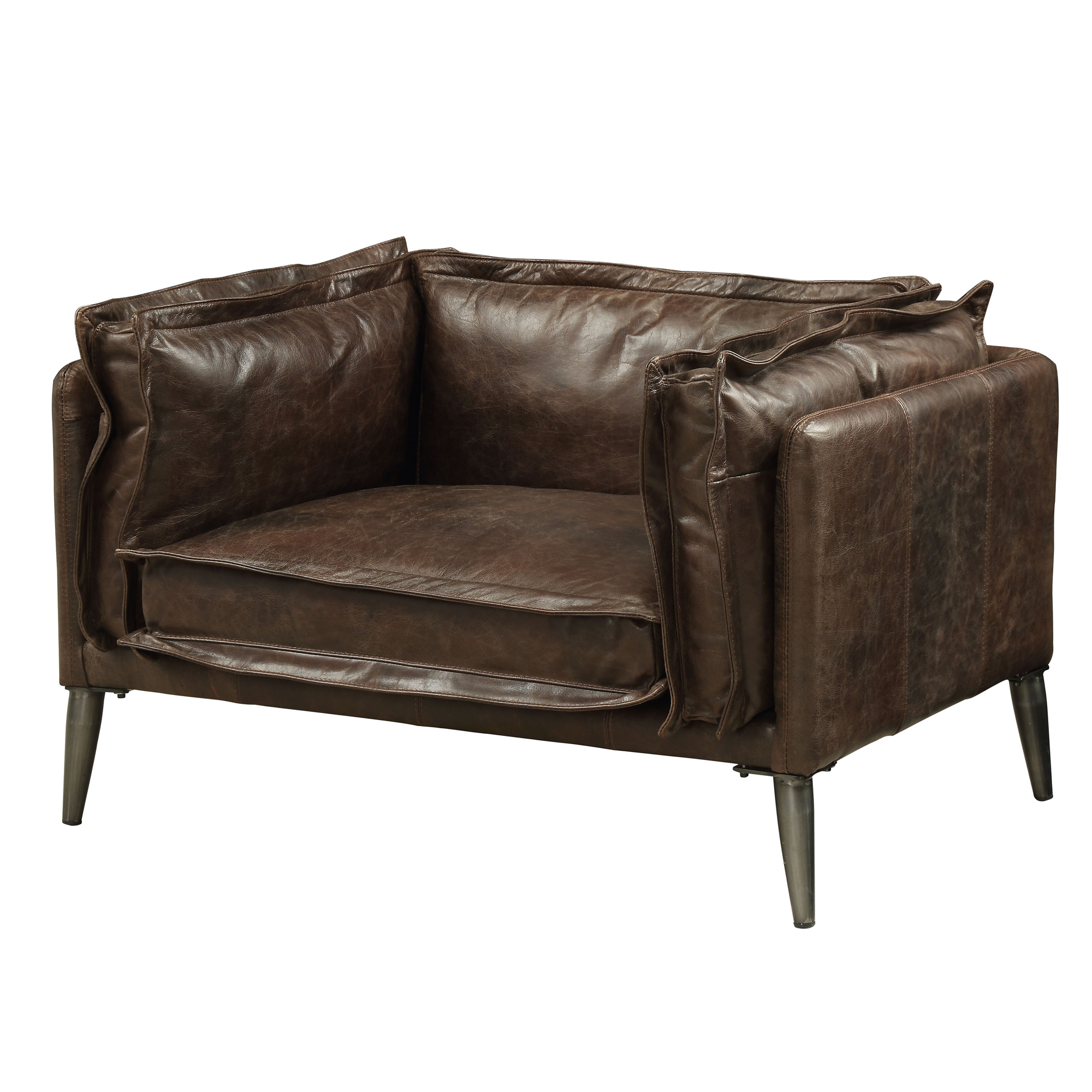 Harrison Top-Grain Leather Accent Chair with Down-Blend Cushions and Metal Legs, Distressed Brown