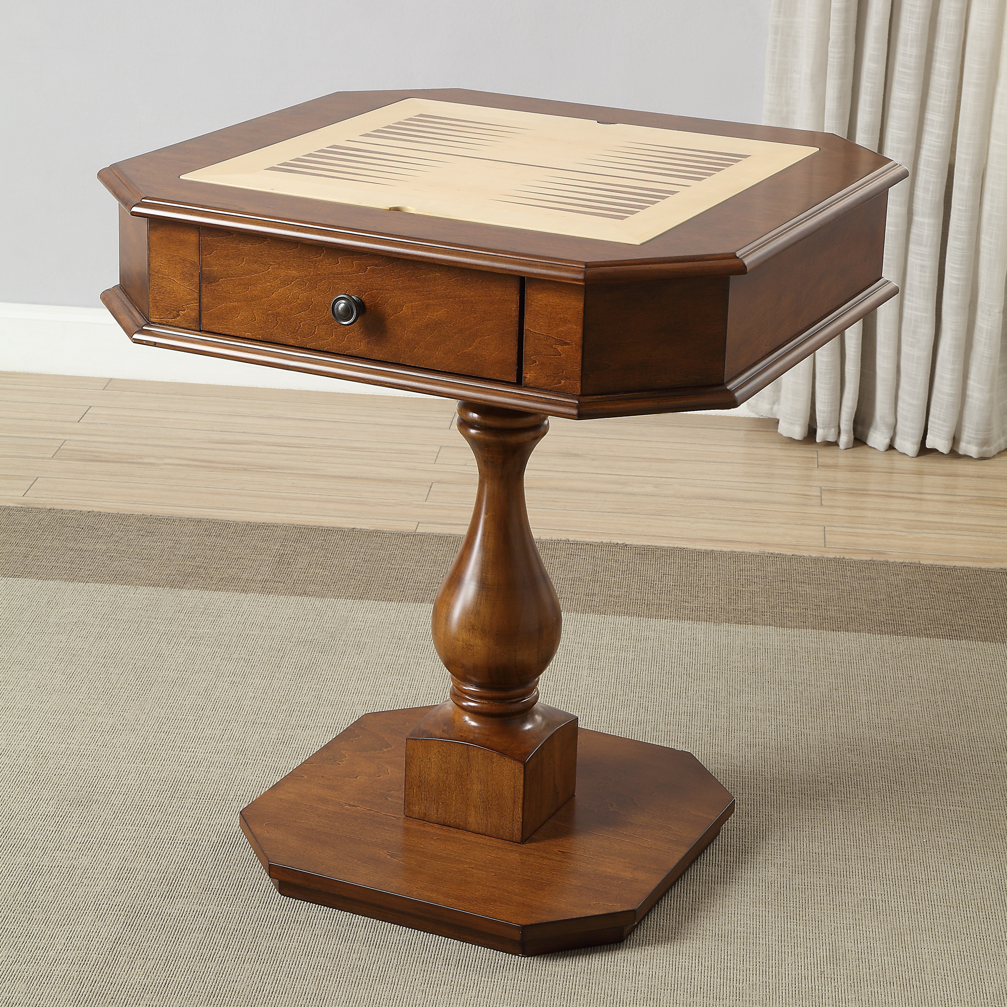 Armitage 2-Drawer Cherry 3-in-1 Game Table with Reversible Chess, Checkers & Backgammon Top