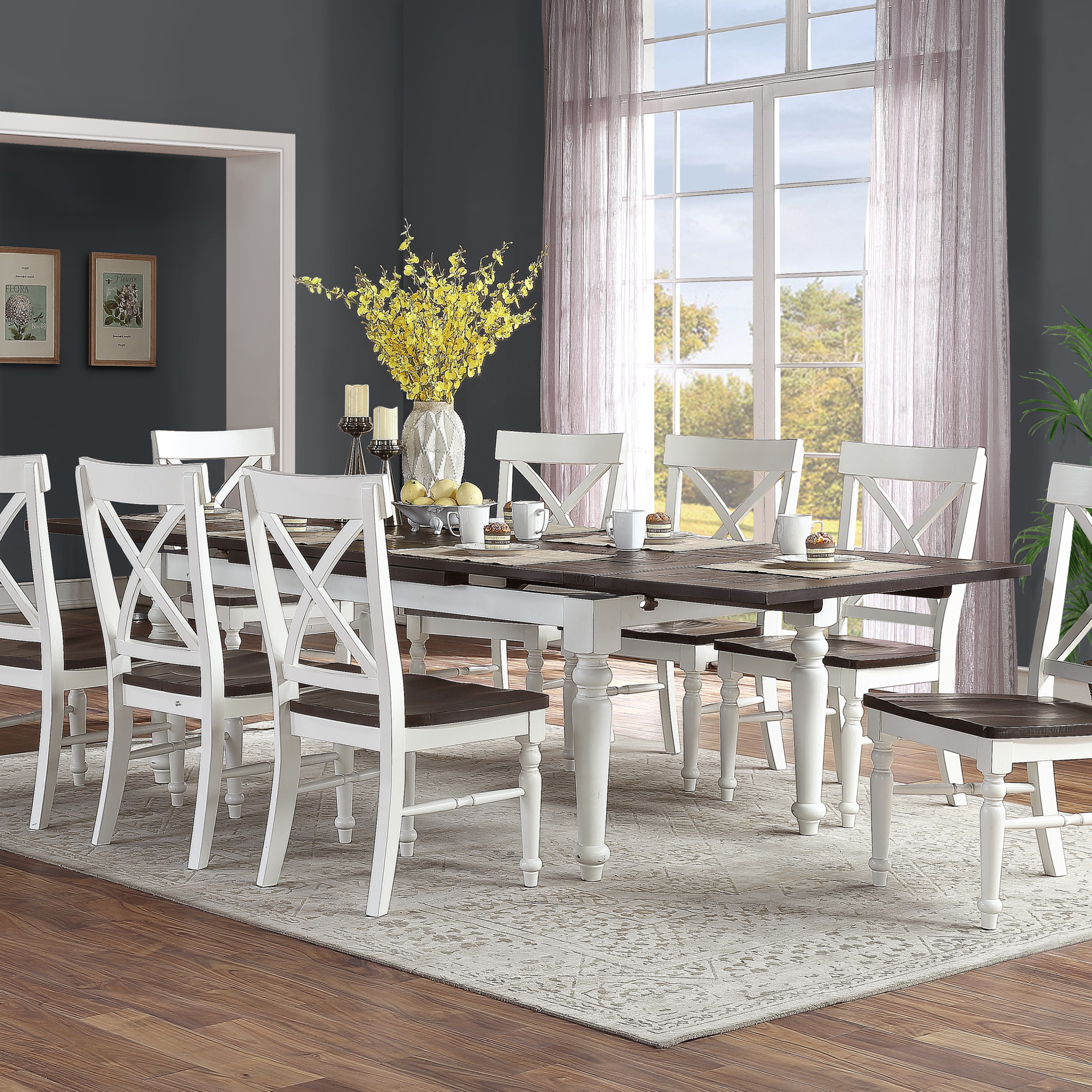 Briarwood Rectangular Two-Tone Solid Pine Extendable Dining Table with Self-Storing Leaves and Turned Legs