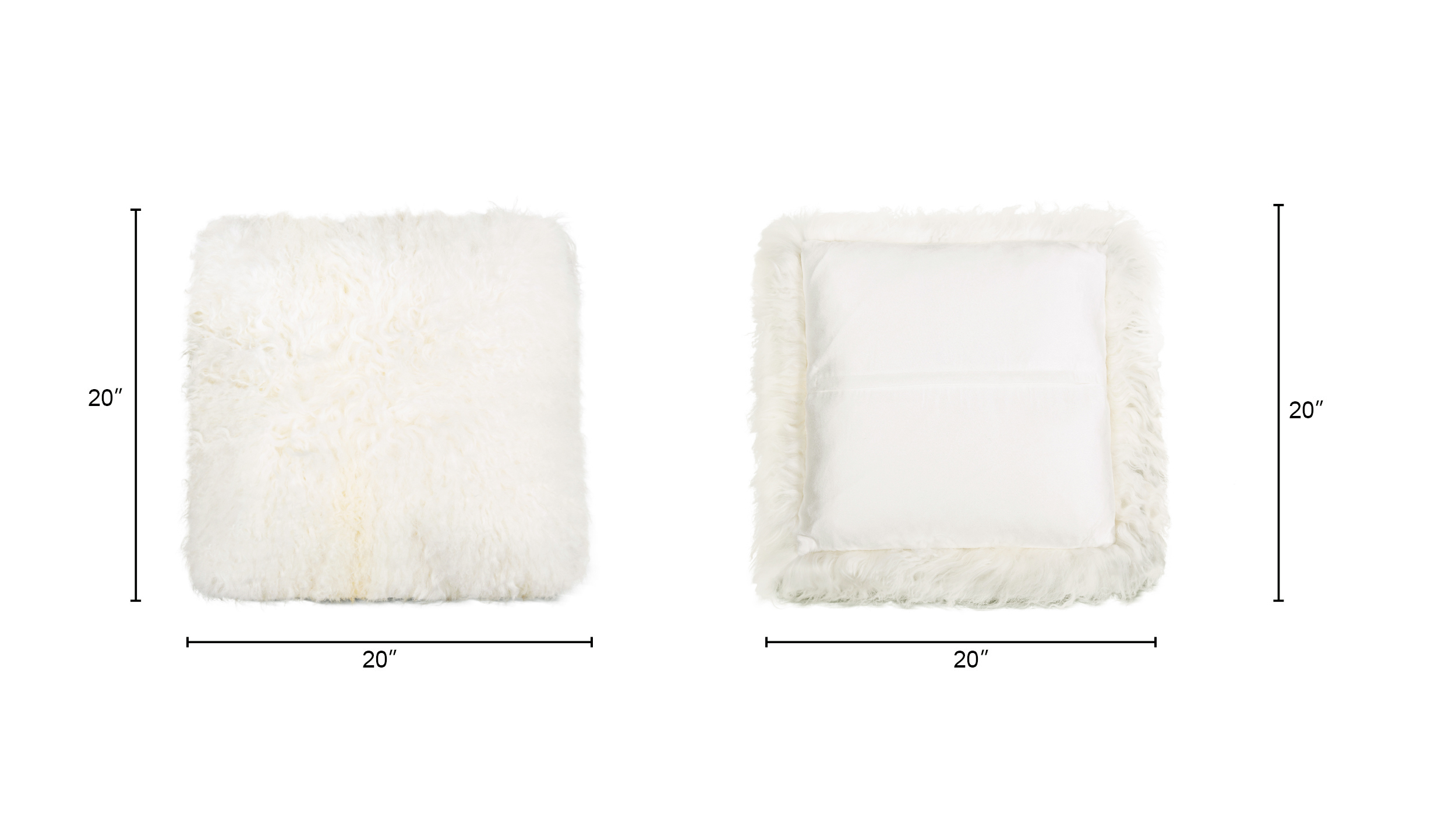 Eva Square Mongolian Lamb Fur Throw Pillow with Feather Down Fill, Ivory White