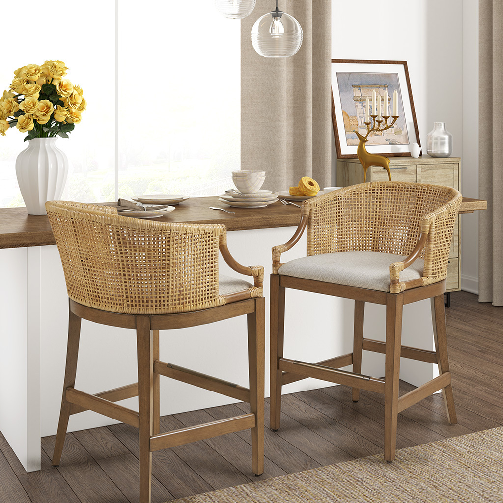 Seacliff Barrel-Back Natural Rattan Counter Stool