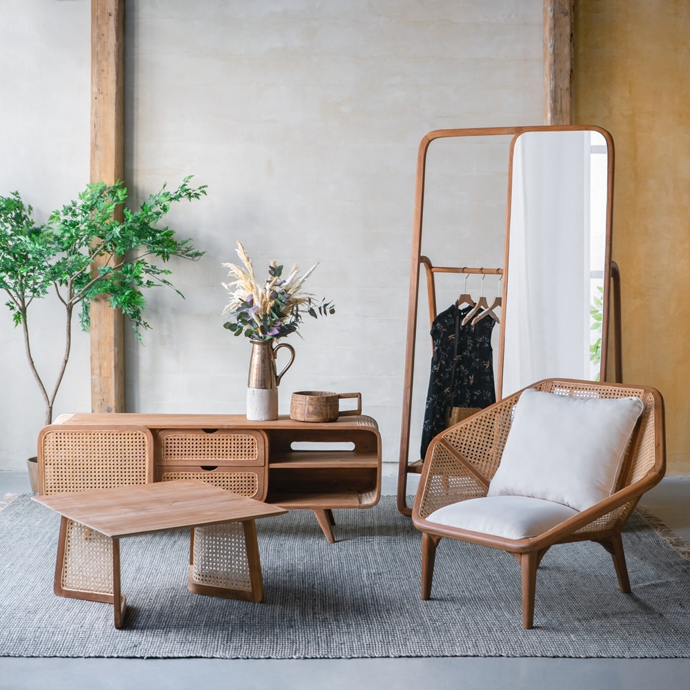 Kaia Tectona Teak & Rattan Accent Chair with Cushion