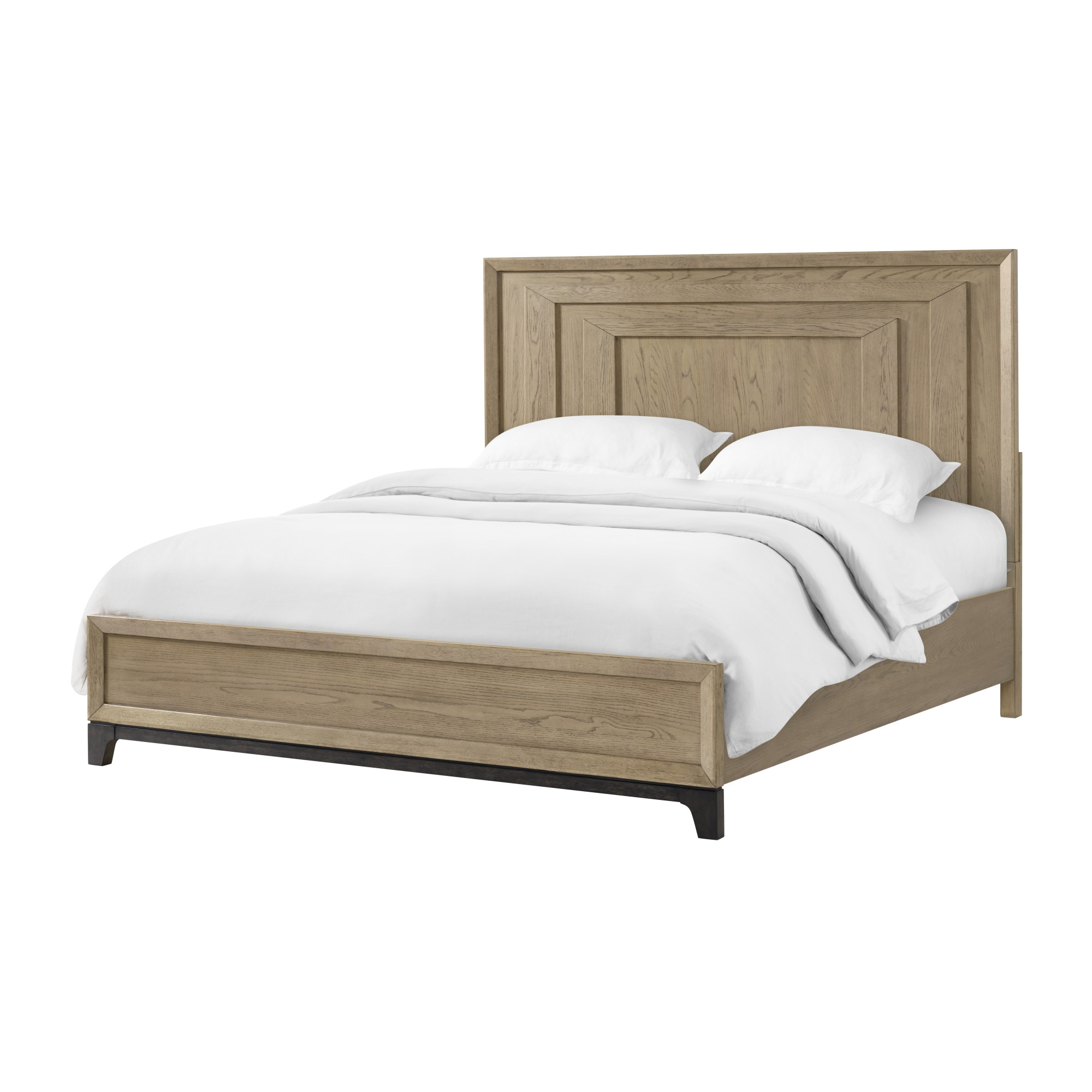 Hawthorne Wood Panel Bed with Tiered Geometric Headboard and Black Trim Feet, King