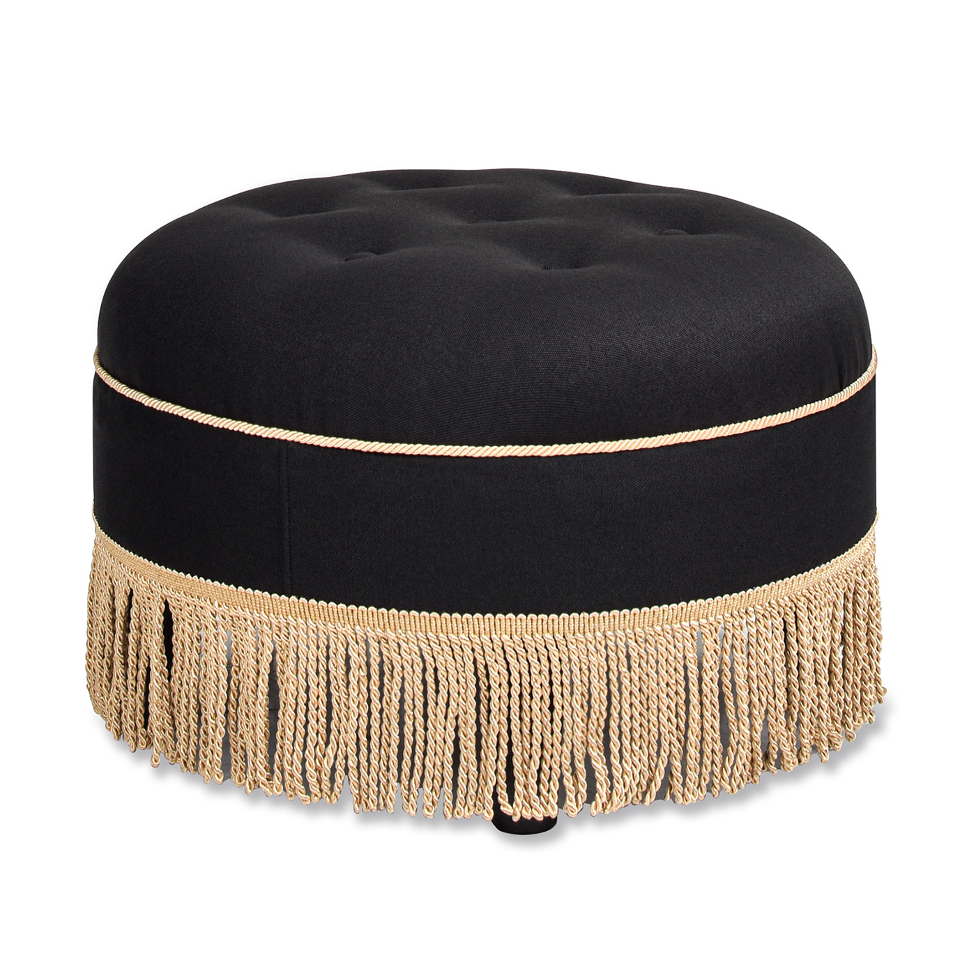Yolanda Round Upholstered Accent Ottoman, Jet Black