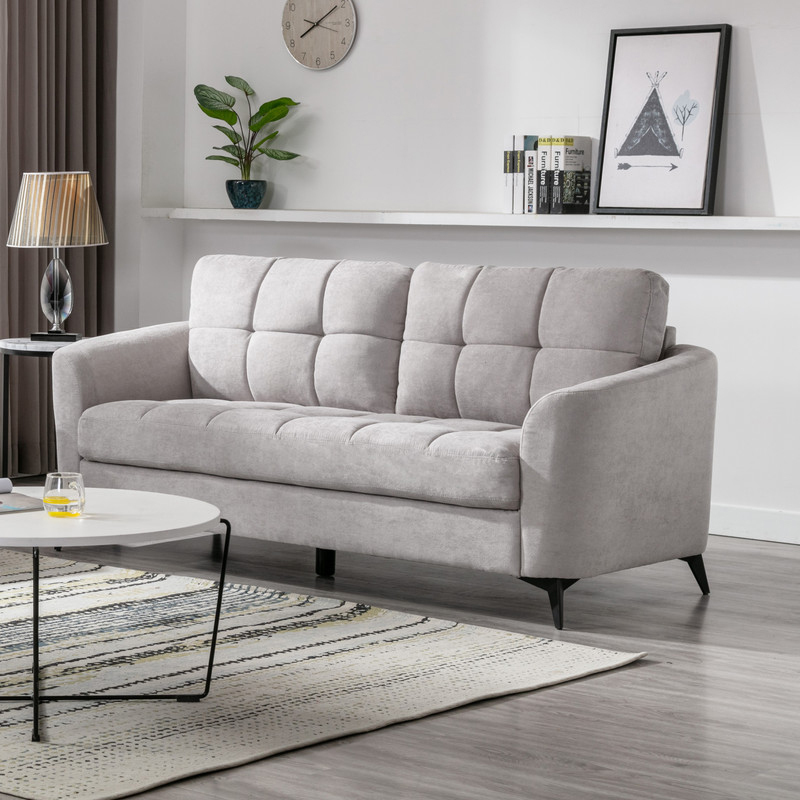 Sullivan Modern Tufted Cushion Sofa with Pocket Coil Seating and Black Metal Legs
