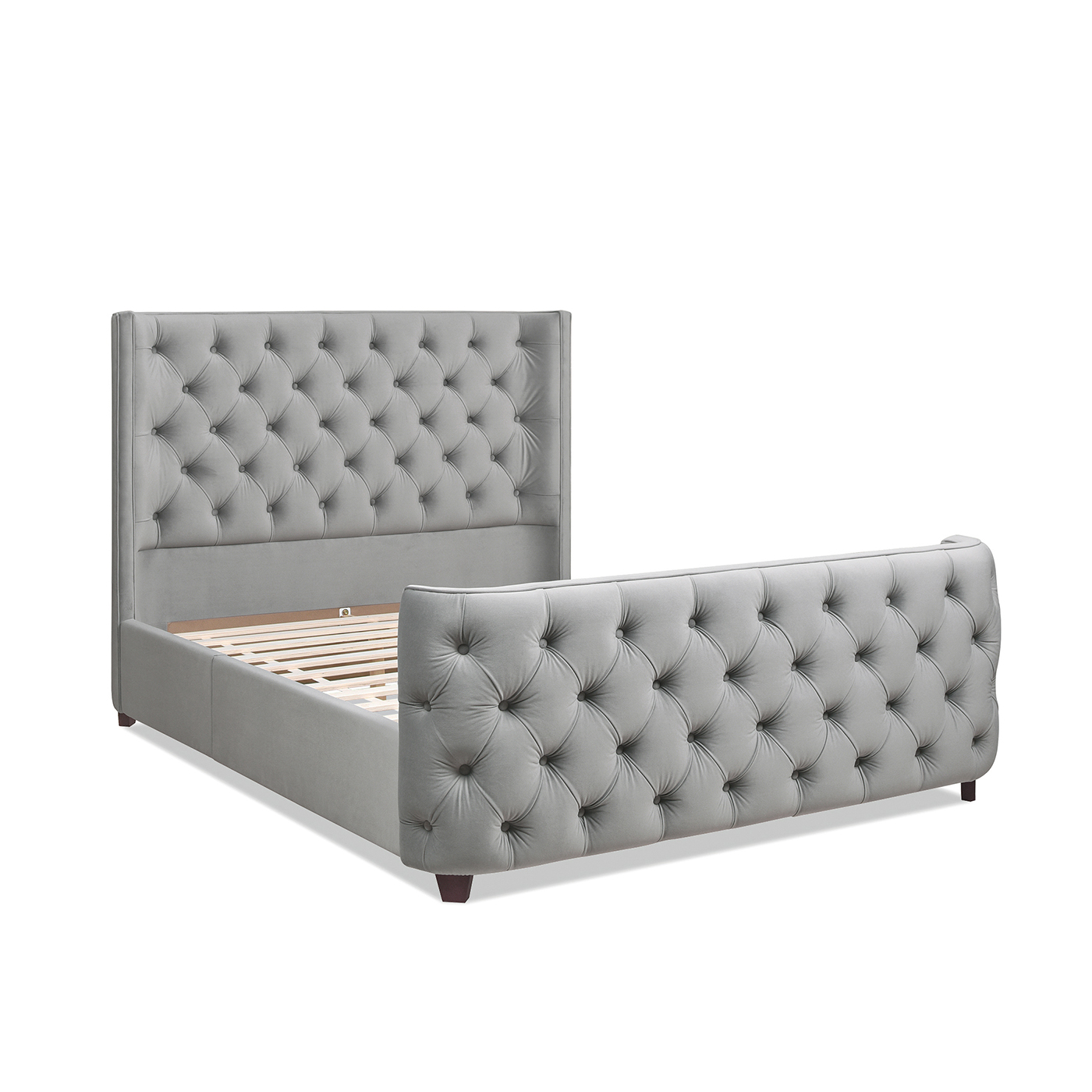 Geneva Curved Wing Upholstered Platform Bed Frame, Queen, Opal Grey