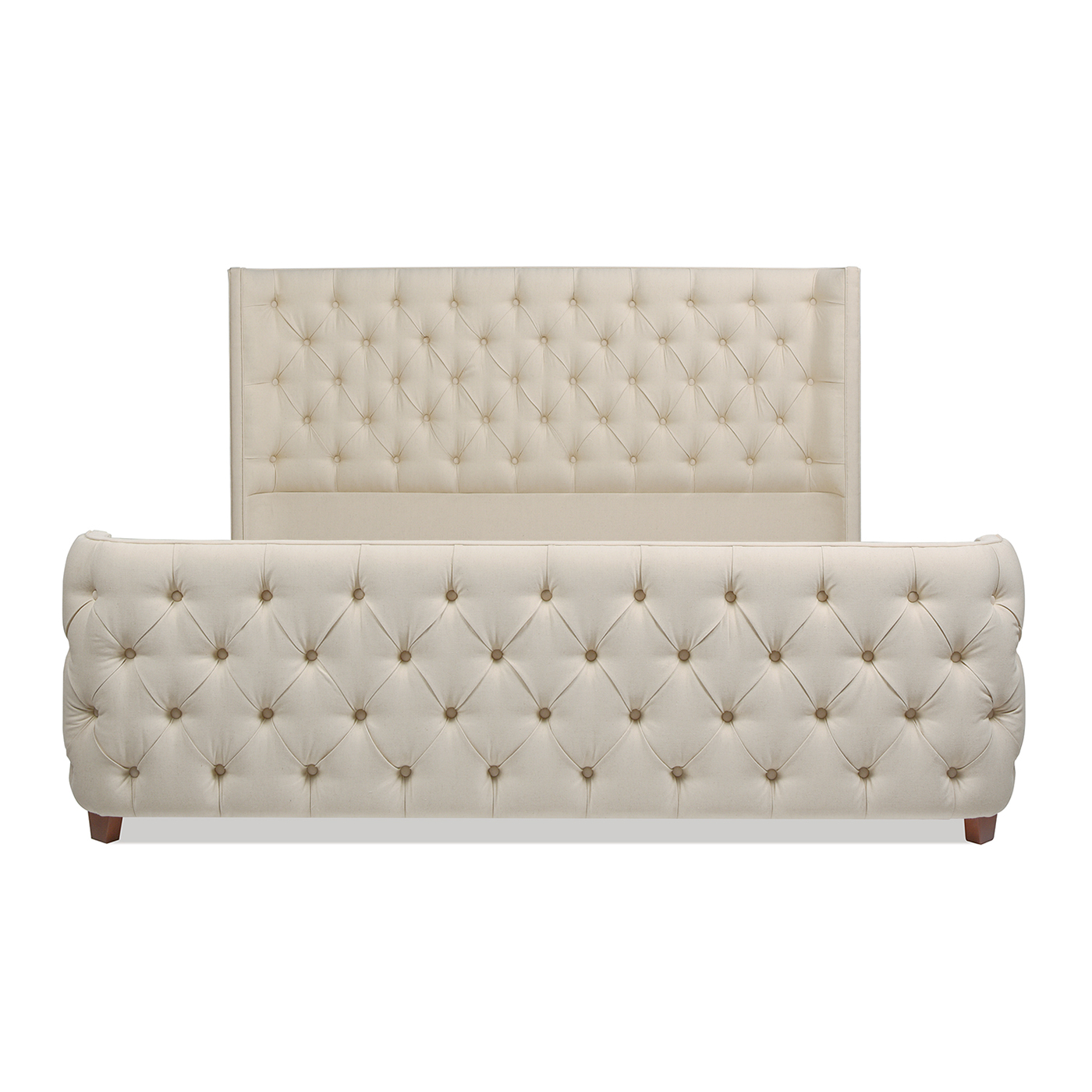 Geneva Curved Wing Upholstered Platform Bed Frame, Queen, Light Beige