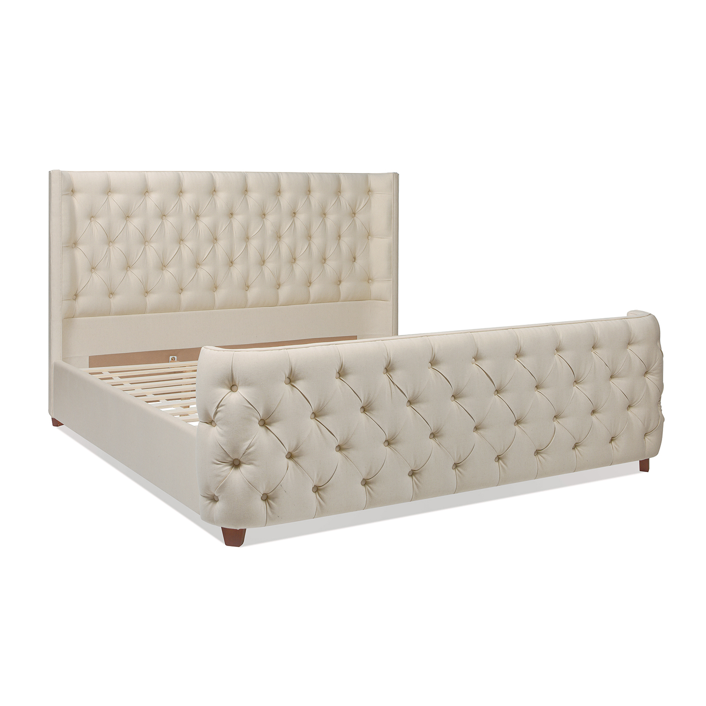 Geneva Curved Wing Upholstered Platform Bed Frame, Queen, Light Beige